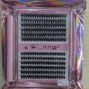 Kit de Pestañas Individuales en Racimo (30D + 40D) con Pinza y Pegamento