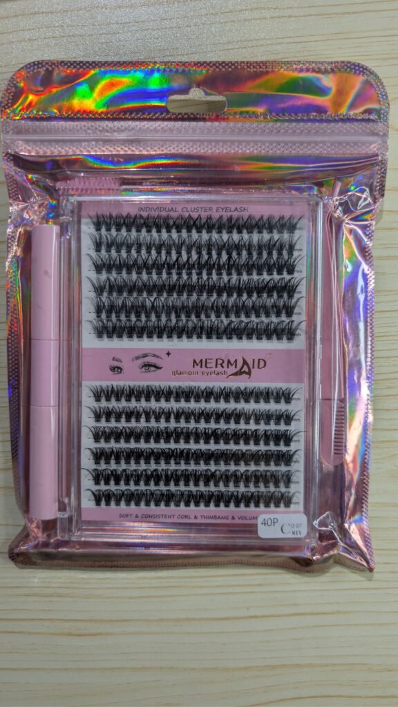 Kit de Pestañas Individuales en Racimo (30D + 40D) con Pinza y Pegamento
