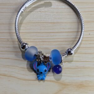 Pulsera Bangle Estilo Charm Disney Stitch / Angel con Dijes y Cristal